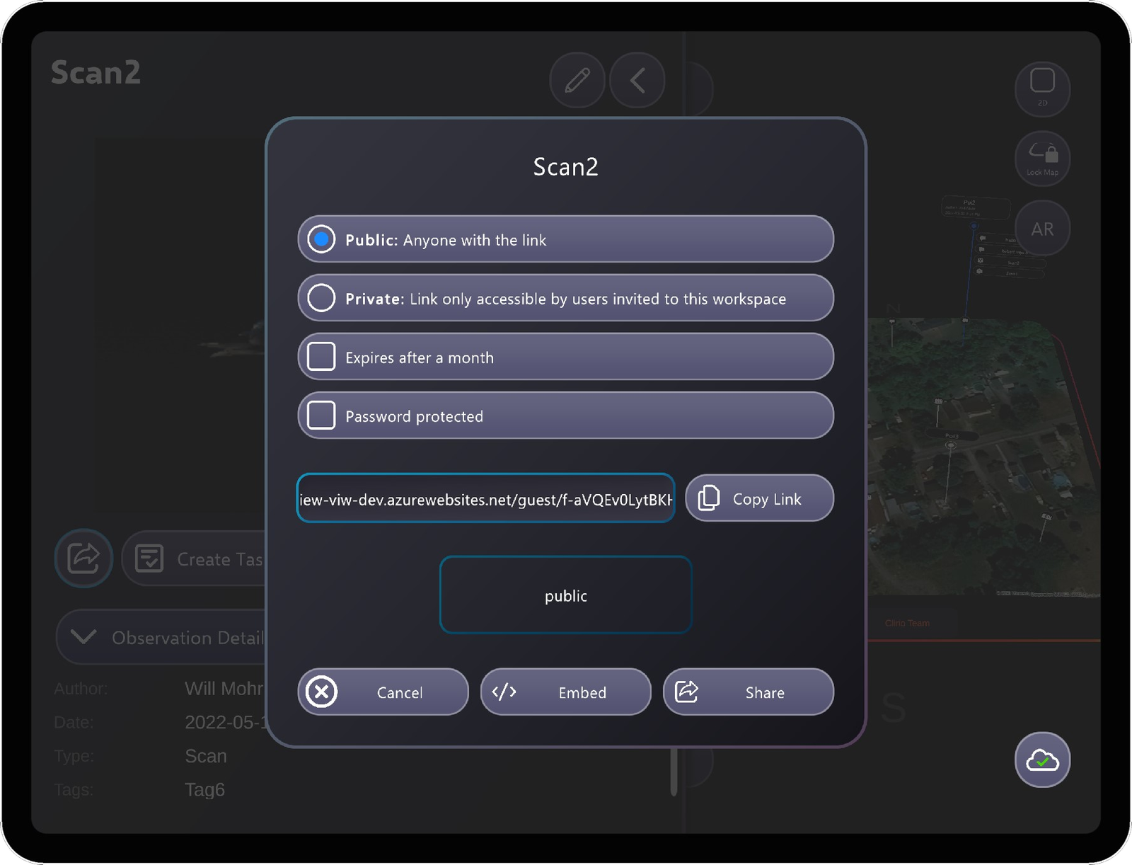 Clirio Scan Share – Freigabe-UI in Clirio View