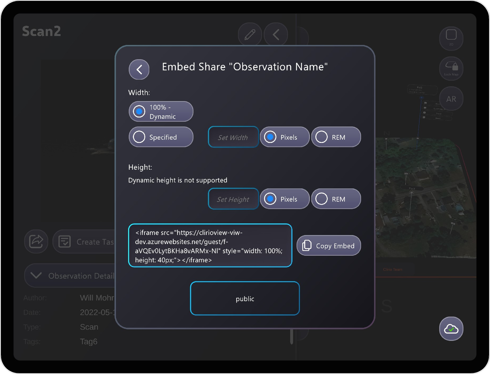 Clirio Scan Share – Embed-Konfigurations-UI